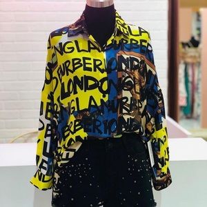 "Be Daring" Abstract Print Oversized Hi Low Blouse